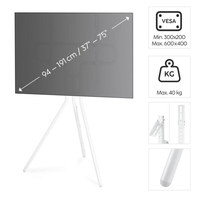 Стойка HAMA за TV Easel Design , до 191см / 75"/, до 40кг, бял