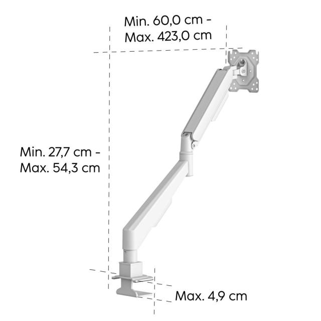 Стойка HAMA за монитор за бюро, 17"-35", регулируема, газова пружина, бял