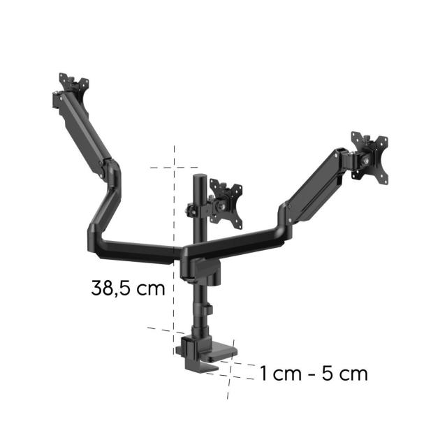 Стойка HAMA за 3 мониторa за бюро, 17"-32", газова пружина, напълно мобилна, черна