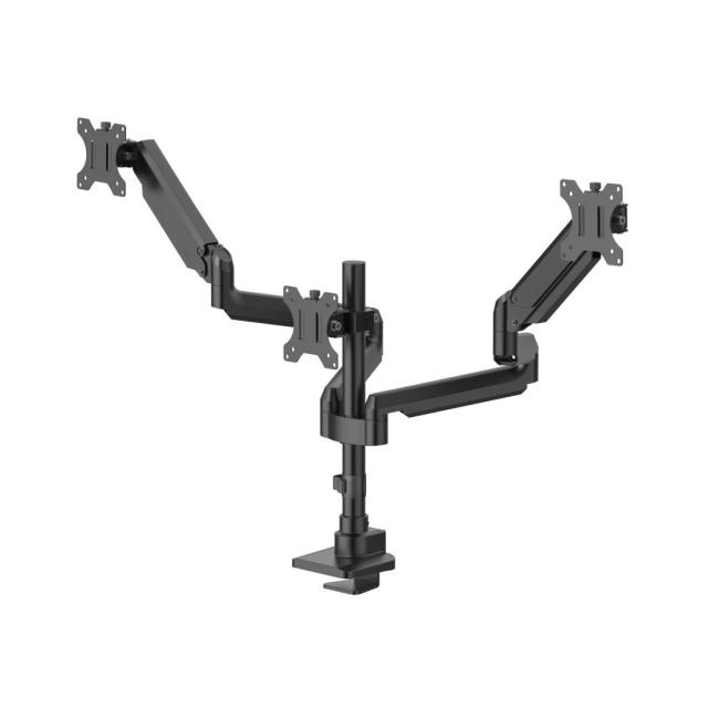 Стойка HAMA за 3 мониторa за бюро, 17"-32", газова пружина, напълно мобилна, черна