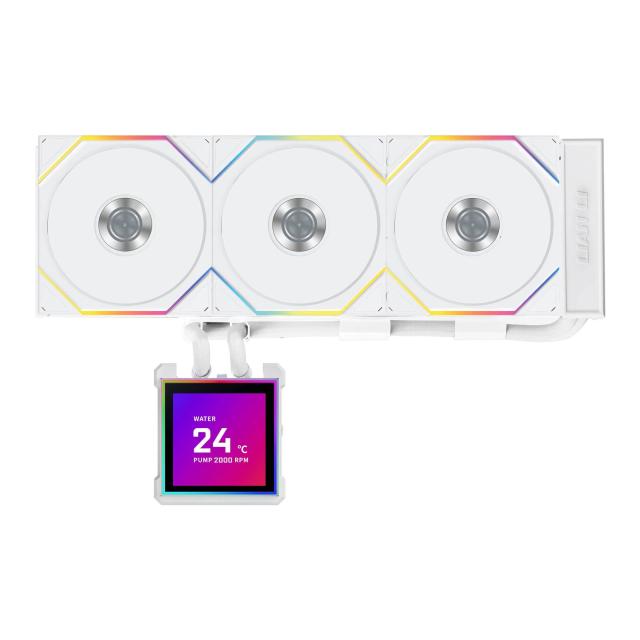 Охладител за процесор Lian Li Water Cooling HydroShift II LCD-S 360TL WHITE, 9-pin USB 2.0/3 pin ADD-RGB 5 /4 pin PWM, Intel LGA 1851/1700, AM4, AM5