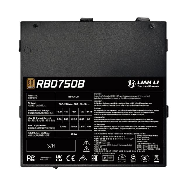 Захранване Lian Li RB750B, 750W, Active PFC, PCIe 5.1/ATX 3.1, 80 PLUS Bronze 
