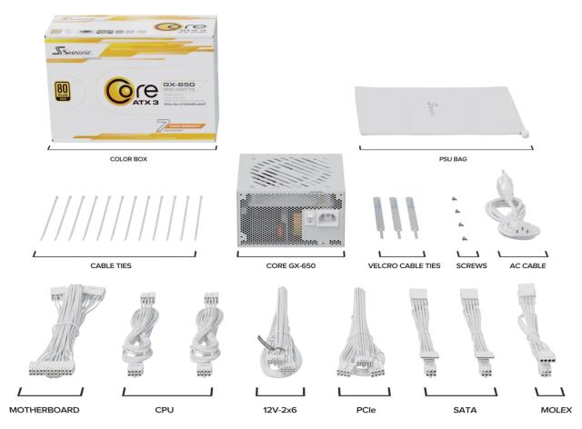 Захранване Seasonic CORE GX-650 V2 White, 650W, Active PFC, 80 PLUS Gold, ATX 3.1, PCIe 5.1, Fully Modular