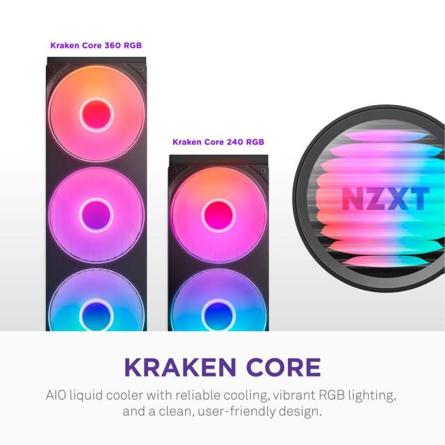 Охладител за процесор NZXT Kraken Core 240 RGB, 4-Pin PWM, LGA1851/LGA1700/LGA115x/АМ4/AM5