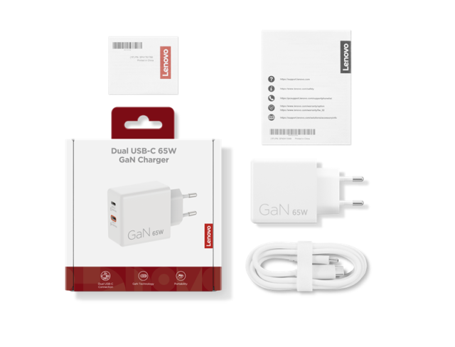 Захранващ адаптер Lenovo DUAL 65W, 2x USB Type-C
