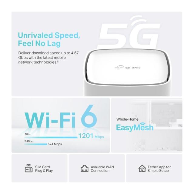 Рутер TP-Link Archer NX200, 5G/LTE, 1800Mbps, 2.4/5GHz (574M+1201Mbps), 2x LAN 10/100/1000Mbps, 1x LAN/WAN 10/100/1000Mbps