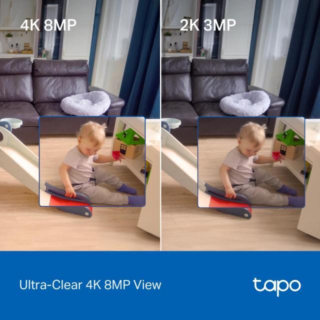 IP камера TP-Link Tapo C250, Pan/Tilt, 8Mpix (3840x2160@20fps), 4mm обектив, H.265, IR осветеност (до 12m), Wi-Fi, MicroSD