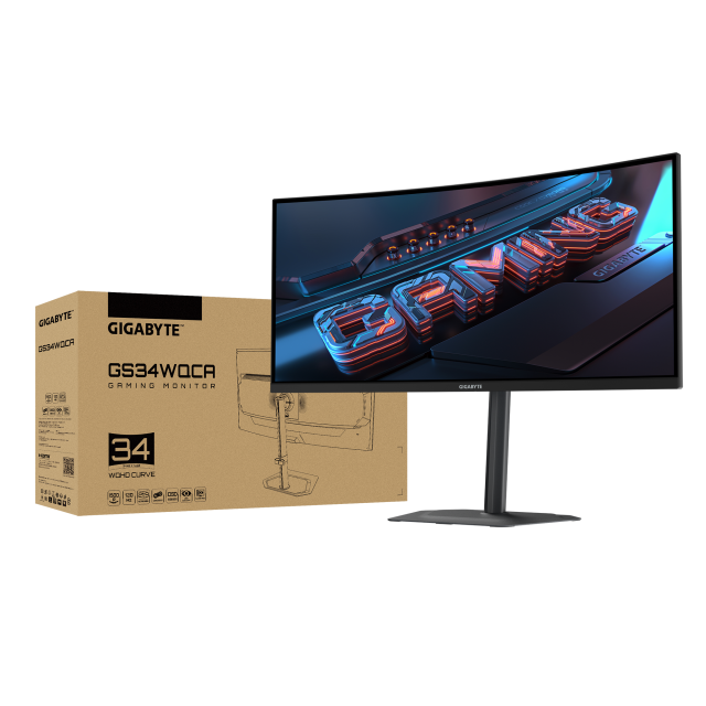Монитор GIGABYTE GS34WQCA, 34" (86.36 cm) WQHD VA 1500R Curve Display, 120Hz, 1ms, 3000:1, 300 cd/m2, HDMI, HDR Ready, FreeSync Premium