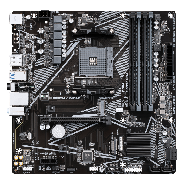 Дънна платка Gigabyte B550M K Wi-Fi 6E, B550, AM4, DDR4, PCI-E 4.0/3.0, 2x M.2, 4x SATA 6Gb/s, HDMI, DisplayPort, mATX