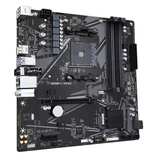 Дънна платка Gigabyte B550M K Wi-Fi 6E, B550, AM4, DDR4, PCI-E 4.0/3.0, 2x M.2, 4x SATA 6Gb/s, HDMI, DisplayPort, mATX