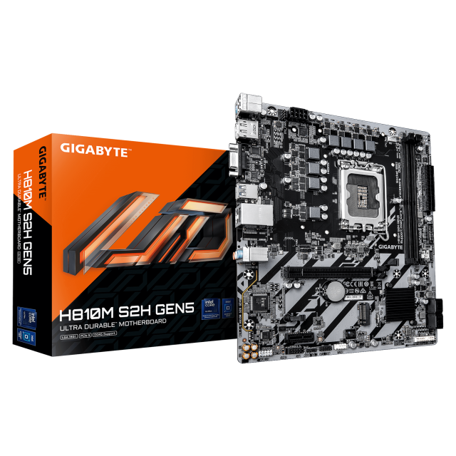 Дънна платка Gigabyte H810M S2H Gen5, H810, LGA1851, 2x DDR5, 1x M.2, 4x SATA 6Gb/s, VGA, HDMI, DisplayPort, Micro ATX