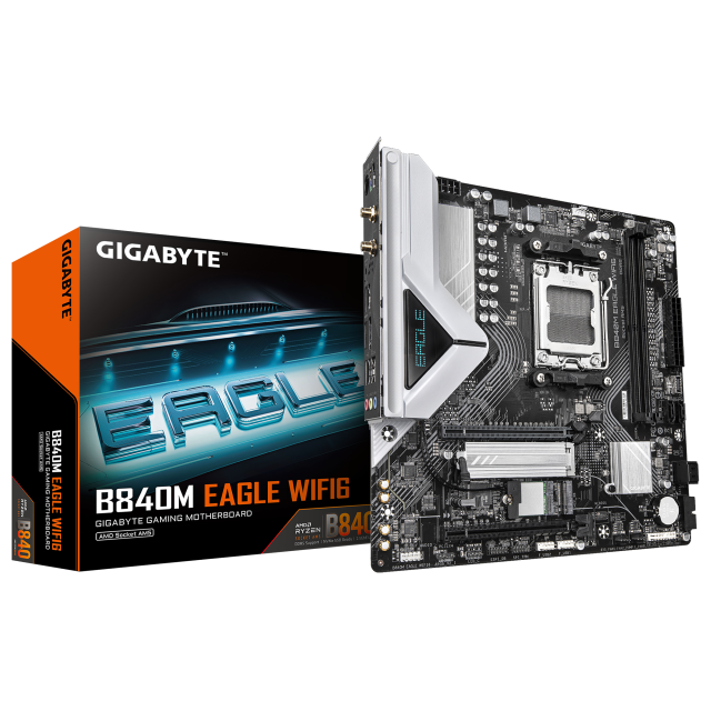 Дънна платка Gigabyte B840M EAGLE WIFI6, B840, AM5, 2x DDR5, 1x M.2, 4x SATA 6Gb/s, Wi-Fi 6, HDMI, DisplayPort, Micro ATX