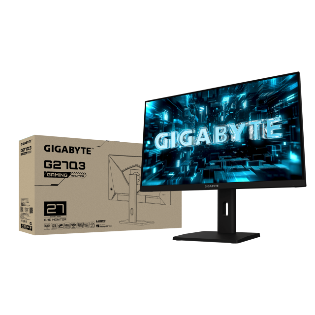 Монитор Gigabyte G27Q3, 27.0" (68.58 cm) QHD IPS Anti-Glare Display, 320Hz, 1ms, 1300:1, 350 cd/m2, HDMI, Displayport, USB, FreeSync Premium