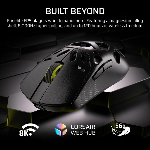 Геймърска мишка Corsair Sabre v2 Pro Magnesium Alloy,  оптична (8000 dpi), Wireless/USB, Черен