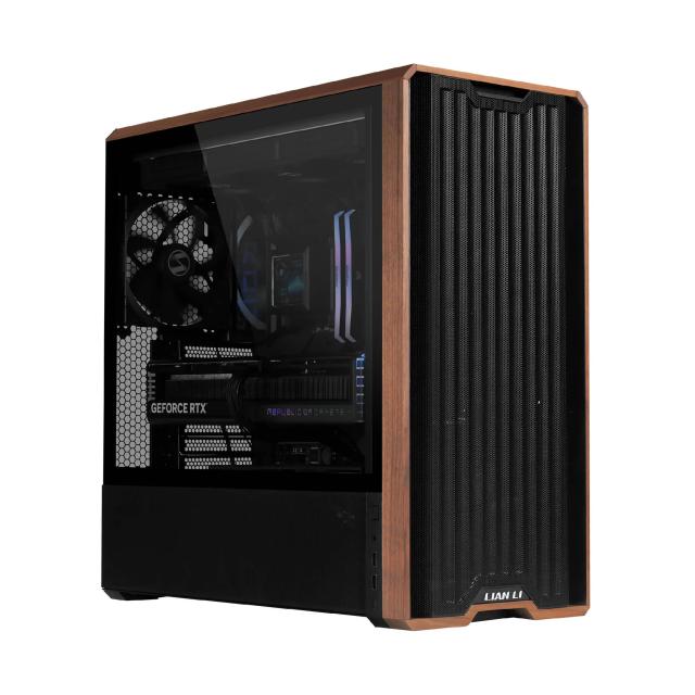 Кутия Lian Li LANCOOL 217 WOOD Black, Middle Tower, Tempered Glass, 2 x USB 3.0, 1 x USB Type-C, Mini-ITX / ATX Micro / ATX / Extended / SSI-EEB