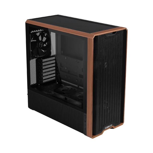 Кутия Lian Li LANCOOL 217 WOOD Black, Middle Tower, Tempered Glass, 2 x USB 3.0, 1 x USB Type-C, Mini-ITX / ATX Micro / ATX / Extended / SSI-EEB