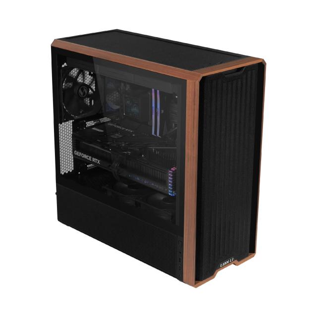 Кутия Lian Li LANCOOL 217 WOOD Black, Middle Tower, Tempered Glass, 2 x USB 3.0, 1 x USB Type-C, Mini-ITX / ATX Micro / ATX / Extended / SSI-EEB