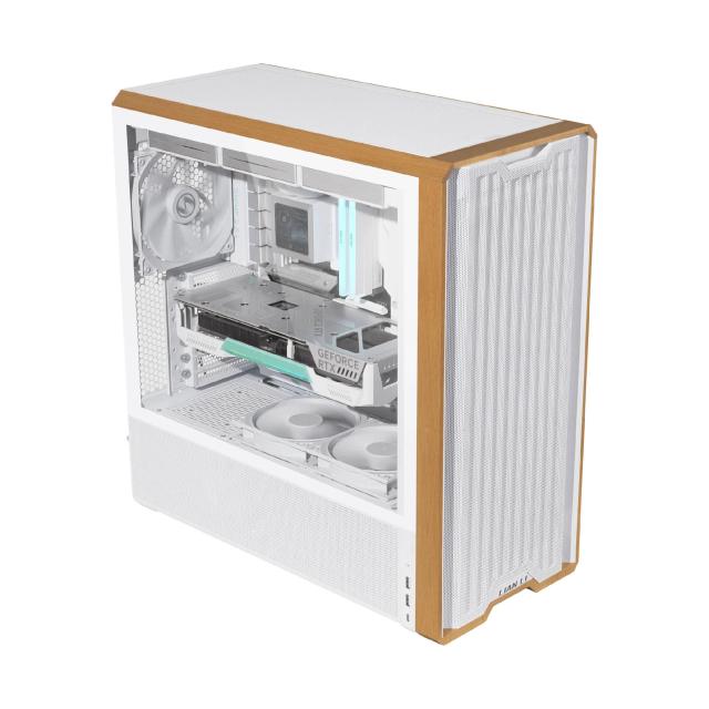 Кутия Lian Li LANCOOL 217 WOOD White, Middle Tower, Tempered Glass, 2 x USB 3.0, 1 x USB Type-C, Mini-ITX / ATX Micro / ATX / Extended / SSI-EEB