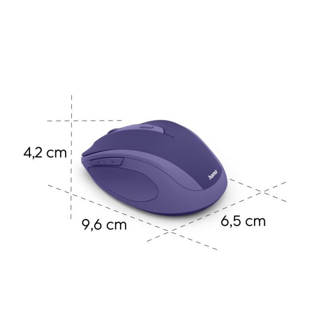 Мишка HAMA MW-400 Wireles, оптична (800-1600 dpi), ергономична, 6 бутона, тиха, лилаво