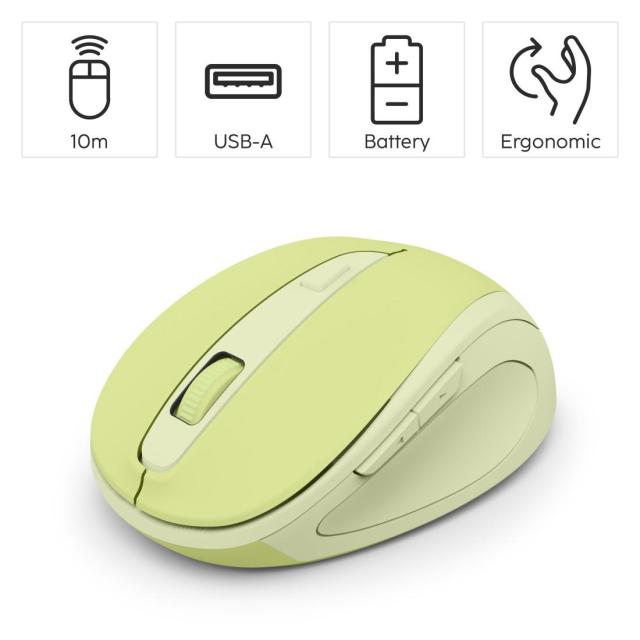 Мишка HAMA MW-400 Wireles, оптична (800-1600 dpi), ергономична, 6 бутона, тиха, зелен