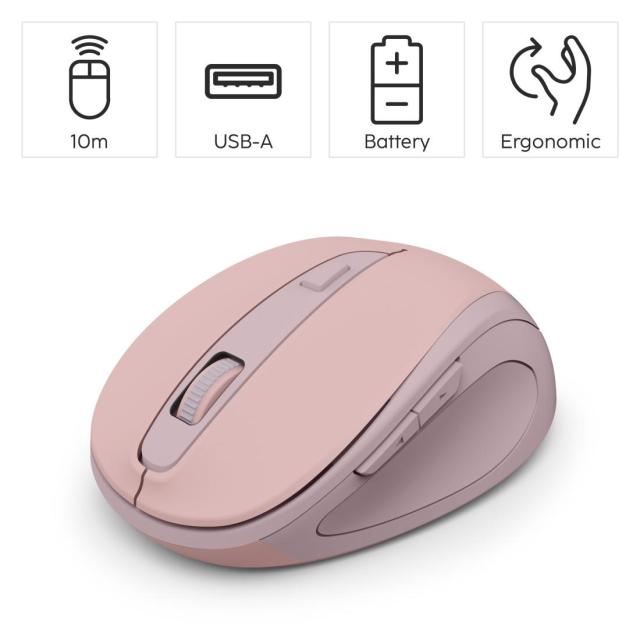 Мишка HAMA MW-400 Wireles, оптична (800-1600 dpi), ергономична, 6 бутона, тиха, розов