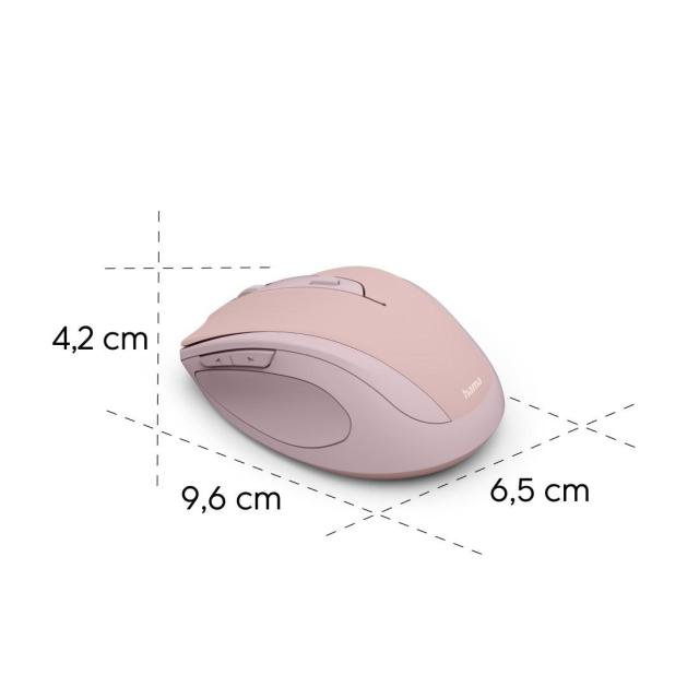 Мишка HAMA MW-400 Wireles, оптична (800-1600 dpi), ергономична, 6 бутона, тиха, розов