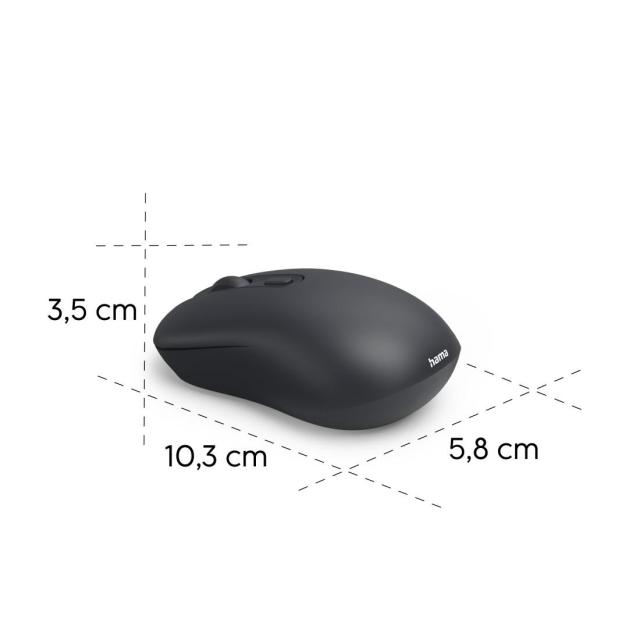 Мишка HAMA WM-200 Wireles, оптична (800-1600 dpi), 4 бутона, тиха, Черна