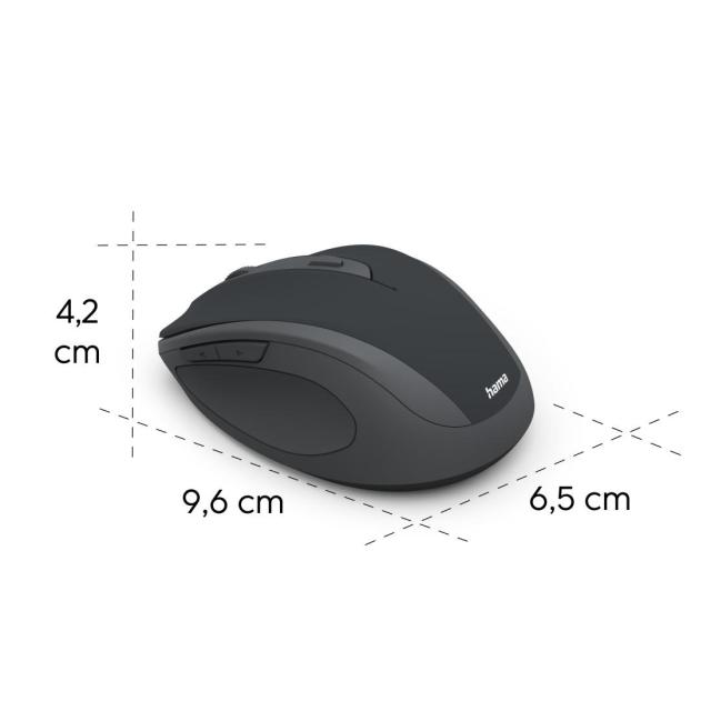 Мишка HAMA MW-400 Wireles, оптична (800-1600 dpi), ергономична, 6 бутона, тиха, Черна