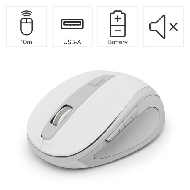 Мишка HAMA MW-400 Wireles, оптична (800-1600 dpi), ергономична, 6 бутона, тиха, Бял