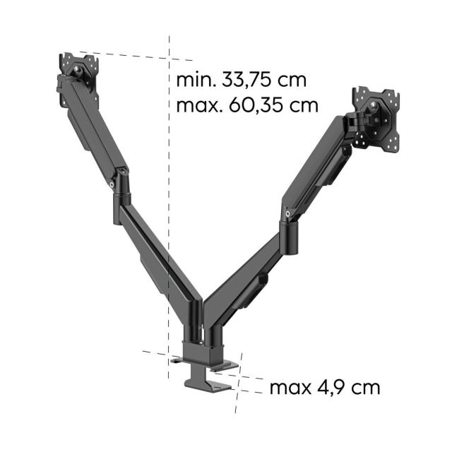 Стойка HAMA за 2 бр. монитори, 17" - 35", газова пружина, напълно мобилна, черна