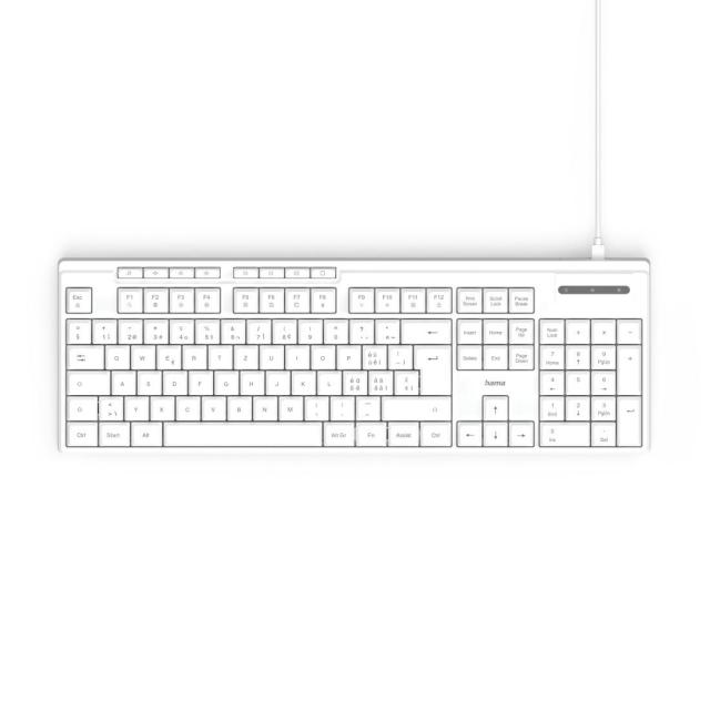 Клавиатура HAMA "CK-200", 8 мултимедийни клавиша, USB Type-A/C, White
