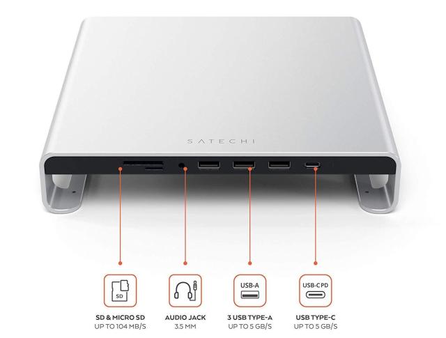 алуминиева поставка с допълнителни портове за Apple iMac - Satechi USB-C Aluminium Monitor Stand Hub for iMac