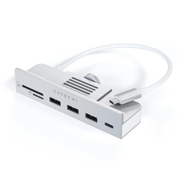 USB Хъб Satechi USB-C Clamp Hub, USB Type-C към 1x USB Type-C/3x USB 3.0 Type-A, MicroSD/SD слот, за Apple iMac 24 (2021), 5000 Mbit/s