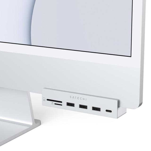 USB Хъб Satechi USB-C Clamp Hub, USB Type-C към 1x USB Type-C/3x USB 3.0 Type-A, MicroSD/SD слот, за Apple iMac 24 (2021), 5000 Mbit/s