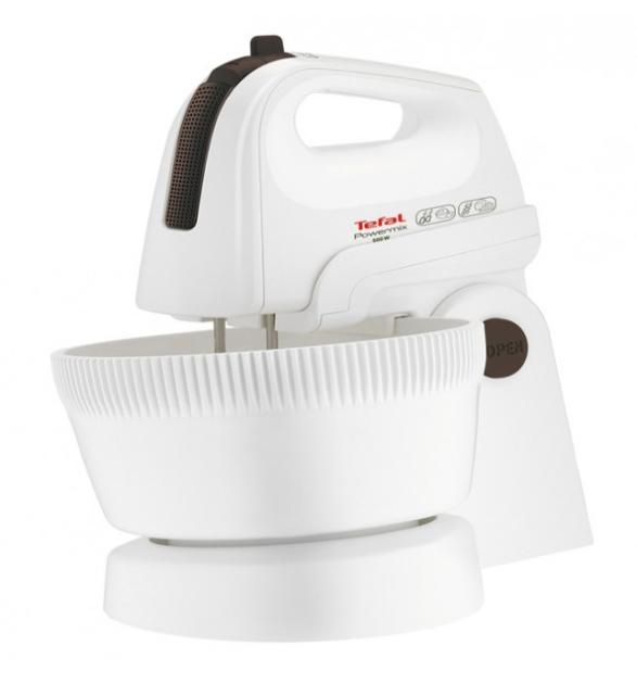 Миксер Tefal HT615138, Hand Mixer, 500W 5 speeds + Turbo rotary container 3.3l, 2 Beaters, 2 Dough hooks, Spatula