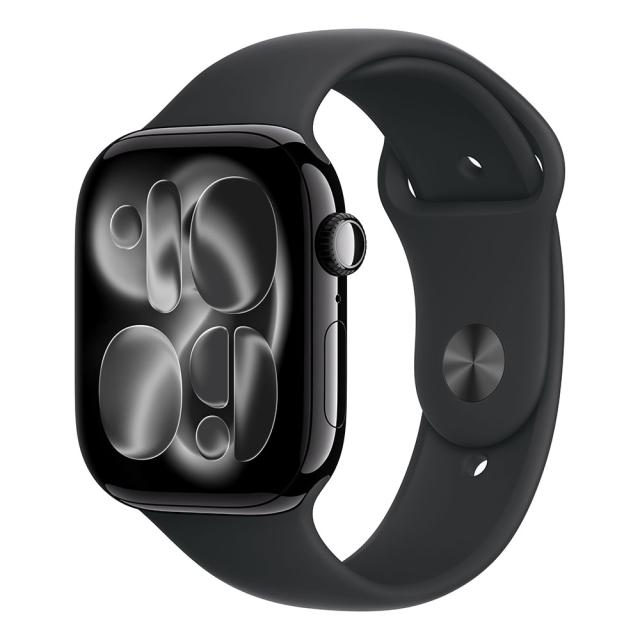 Смарт часовник Apple Watch Series 11 GPS, 46mm, 1.96" (4.98cm) LTPO3 OLED дисплей, Wi-Fi, Bluetooth, GPS, 64GB Flash памет, IP6X, Jet Black Aluminium с Black Sport - S/M каишка
