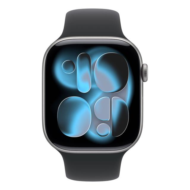 Смарт часовник Apple Watch Series 11 GPS, 46mm, 1.96" (4.98cm) LTPO3 OLED дисплей, Wi-Fi, Bluetooth, GPS, 64GB Flash памет, IP6X, Space Grey Aluminium с Black Sport - M/L каишка