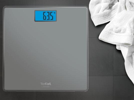 Везна Tefal PP1500V0, Classic Grey, glass platform (31x31cm), 160Kg / 100g, on/off, slim (21mm), display (75x30), back light display, 2 x AAA battery included