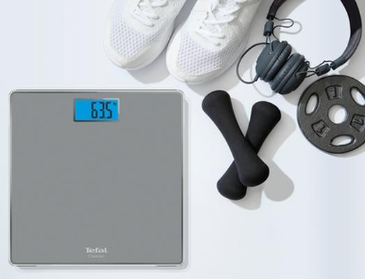 Везна Tefal PP1500V0, Classic Grey, glass platform (31x31cm), 160Kg / 100g, on/off, slim (21mm), display (75x30), back light display, 2 x AAA battery included