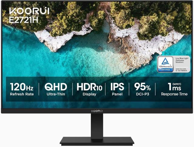 Монитор KOORUI E2721H, 27.0" (68.58 cm) QHD IPS Display, 120Hz, 1ms, 1000:1, 300cd/m2, HDMI, DP