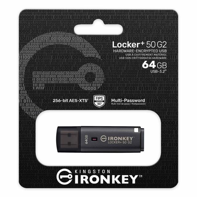 USB памет KINGSTON IronKey Locker+ 50 G2, 64GB USB Flash Drive, USB 3.2 Gen 1, Black