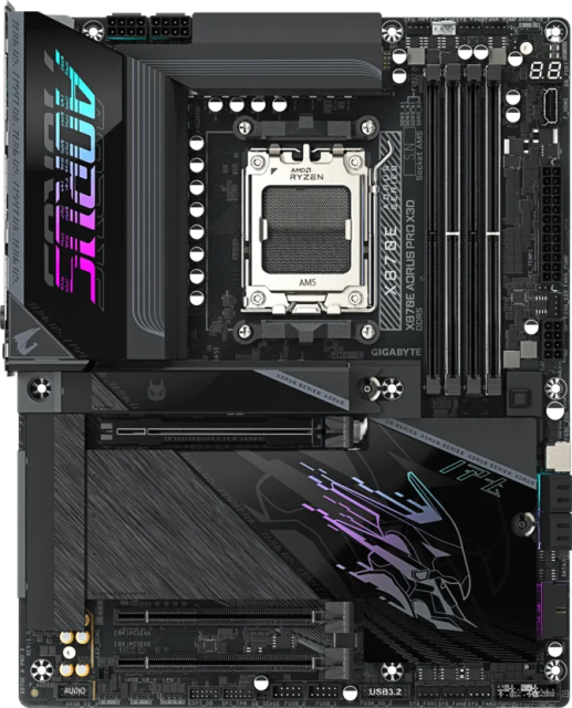 Дънна платка GIGABYTE X870E A PRO X3D, AM5, 4x DDR5, 4x M.2, 4x SATA 6Gb/s, Wi-Fi 7, Bluetooth, HDMI, ATX