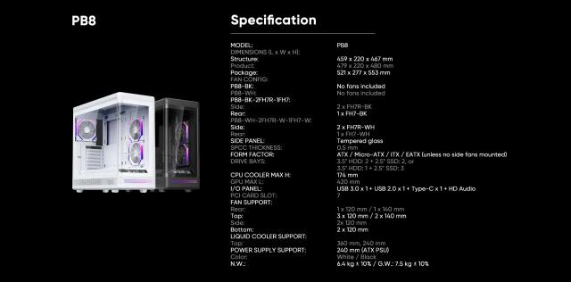 Кутия 1stPlayer PB8 A-RGB Black, Middle Tower, 1 x USB 3.0, 1 x USB 2.0, 1 x USB 3.1 Type-C, ATX, mATX, Mini-ITX