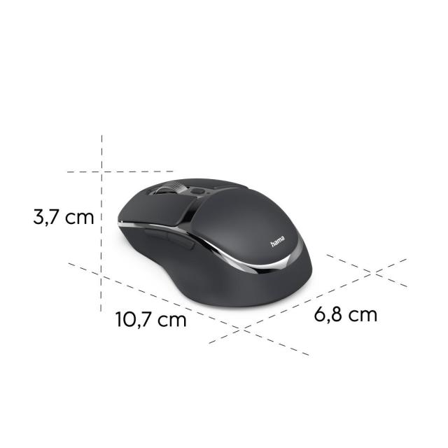 Мишка HAMA "WM-800" Wireles/Bluetooth, ергономична, оптична (800-3200 dpi), 4 бутона, тиха, Черна