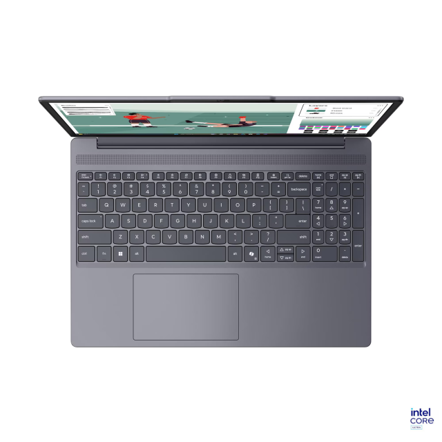 Лаптоп Lenovo IdeaPad Slim 3 15IPH11, Intel Core Ultra 5 322 6C (1.9 / 4.4 GHz, 12MB Cache), 15.3" (38.86 cm) WUXGA IPS Anti-glare Display, Intel Graphics 2 Xe3, 16GB DDR5, 512GB M.2 NVMe SSD, No OS