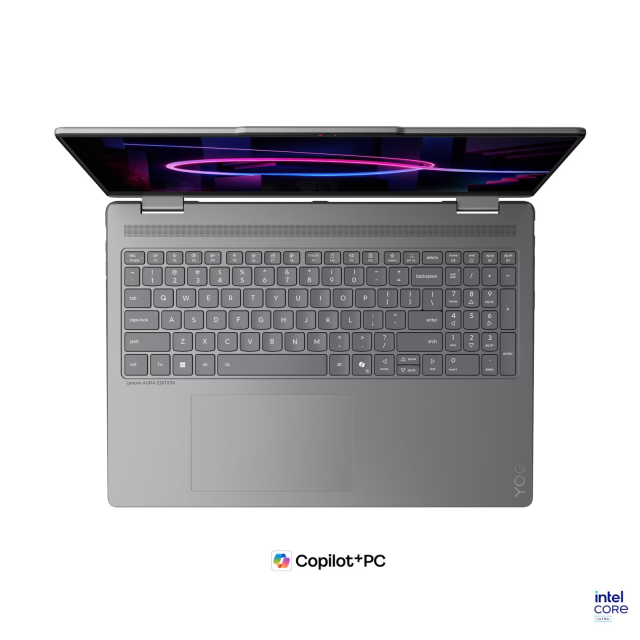 Лаптоп Lenovo Yoga 7 2-in-1 16IPH11 Aura Edition, Intel Core Ultra 7 355 8C (1.7 / 4.7 GHz, 12MB Cache), 16.0" (40.64 cm) WUXGA OLED Anti-fingerprint Display, Intel Graphics 4 Xe3, Touchscreen, 24GB LPDDR5X, 1TB M.2 NVMe SSD, Windows 11 Home 