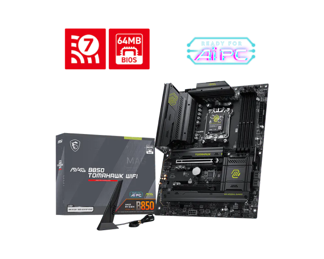 Дънна платка MSI MAG B850 TOMAHAWK WIFI, AM5, 4x DDR5, 3x M.2, 4x SATA 6G, Wi-Fi 7+Bluetooth, 5G LAN, HDMI, ATX 