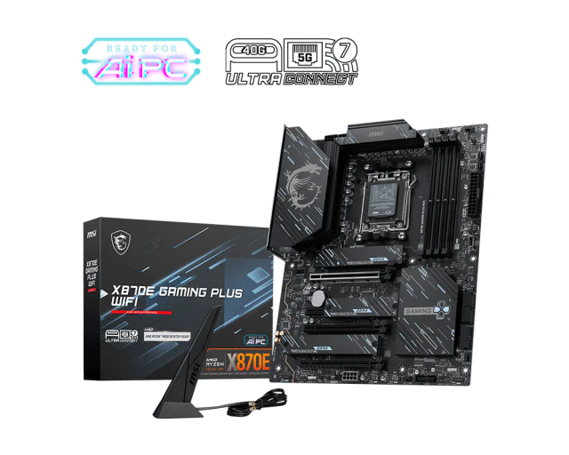 Дънна платка MSI X870E GAMING PLUS WIFI, AM5, 4x DDR5, 3x M.2, 4x SATA 6G, Wi-Fi 7+Bluetooth, 5G LAN, HDMI, ATX 