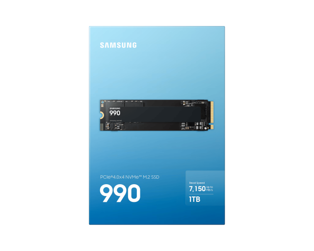 Samsung SSD 990 1TB PCIe 4.0 NVMe M.2 V-NAND, Read 7150 MB/s Write 6450 MB/s