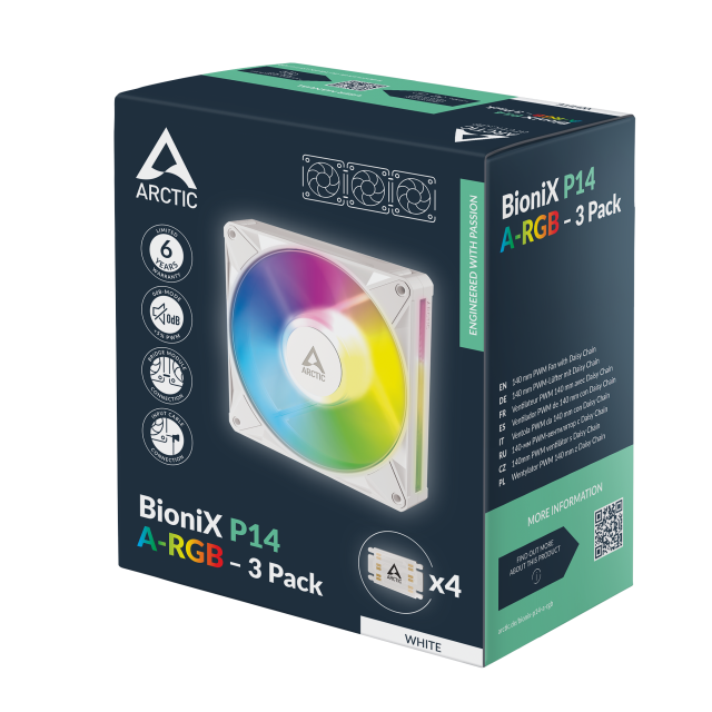 Комплект вентилатори ARCTIC BioniX P14 A-RGB PWM 140mm Daisy Chain - Бял